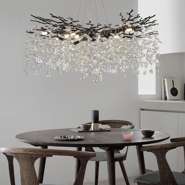 PUYRNF 40 in. 14-Light Black Tree Branch Kitchen Island Chandelier