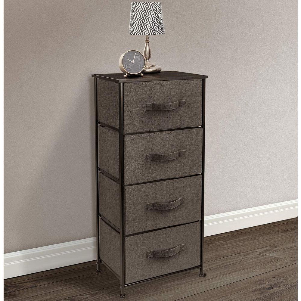 Sorbus Brown 4-Drawer Chest with Steel Frame and Fabric Bins