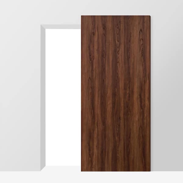 36 in. x 96 in. Walnut Textured Hollow Core Composite Interior Sliding Barn Door with Hardware Kit Hidden Track System