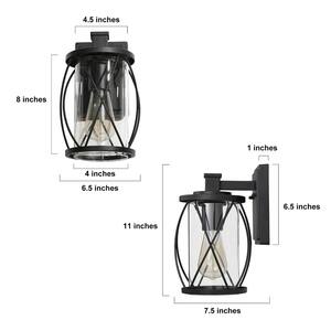 Modern Drum Outdoor Wall Light TORA 1-Light Matte Black Outdoor Cage Wall Lantern with Clear Glass Shade (2-Pack)