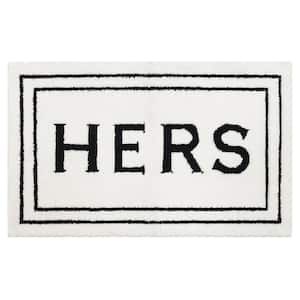 Hers 20 in. x 34 in. White/Black Polyester Machine Washable Bath Mat