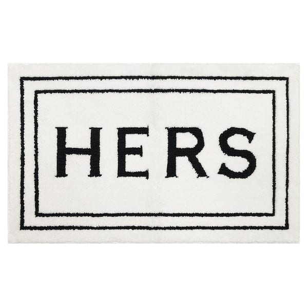 Hers 24 in. x 40 in. White/Black Polyester Machine Washable Bath Mat