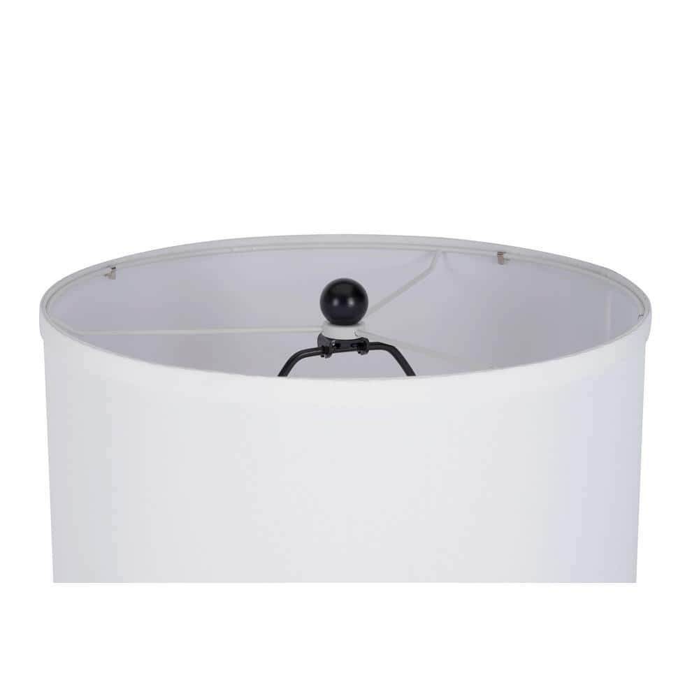 Black Metal Swing Arm Floor Lamp with White Linen Shade