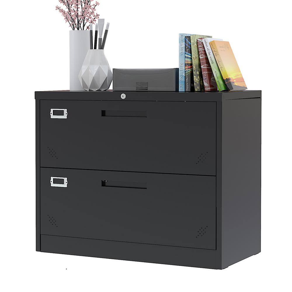 Black 2-Drawer Metal Lateral File Cabinets with Lock SXB947258 - The ...