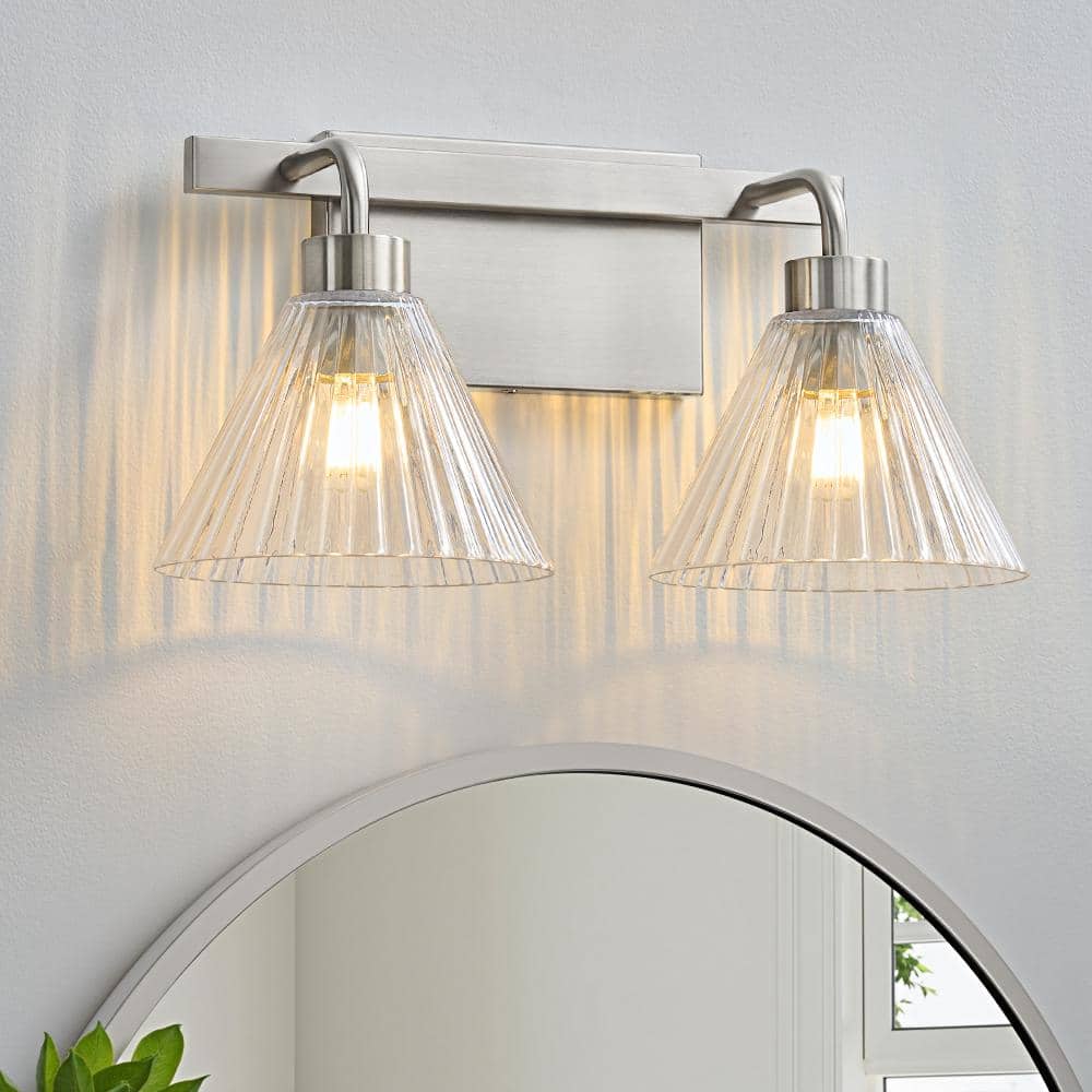 14 in. 2-light nickel bathroom vanity light with clear tapered glass shades price history on PriceWatchPro