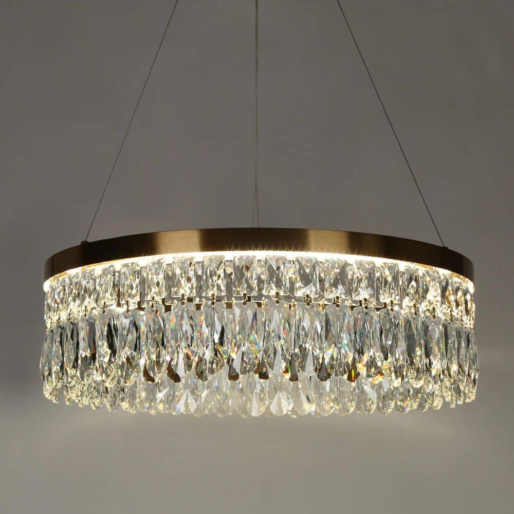 Modern 1-Light Dimmable Integrated LED Plated Brass Glam Crystal Chandelier for Dining Room, Living Room Island Pendant price history on PriceWatchPro