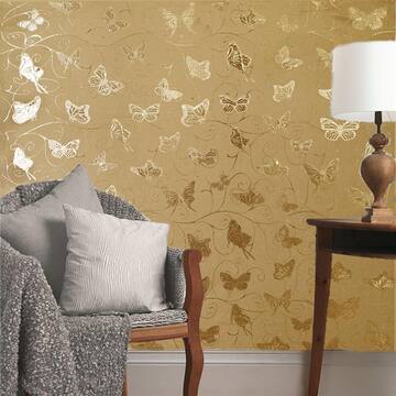 Dundee Deco Butterflies, Vines Gold, Mustard Vinyl Strippable Roll (Covers 26.6 sq. ft.) HD-G023A