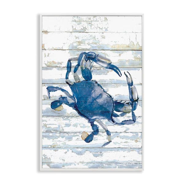 Distressed Blue Ocean Crab by Jessie Perry White Framed Animal Giclee Art Print 18 in. x 12 in.