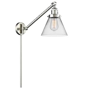 Franklin Restoration Cone 8 in. 1-Light Brushed Satin Nickel Wall Sconce with Clear Glass Shade with On/Off Turn Switch