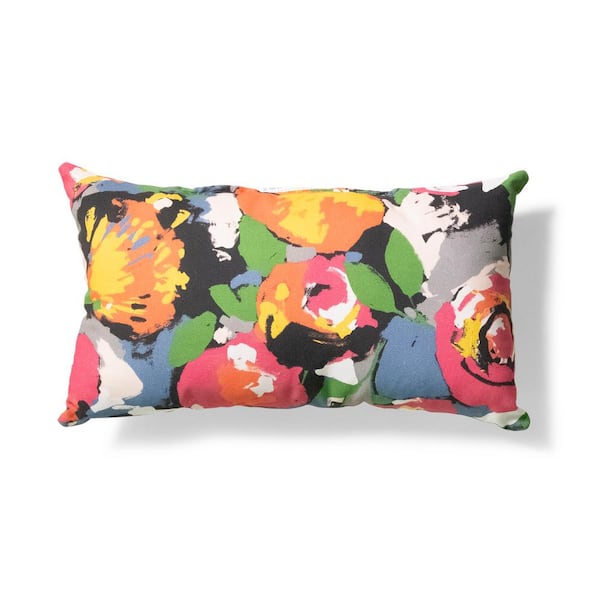 Hampton Bay 20 in. x 12 in. Vistamesa Black Outdoor Lumbar Pillow (2-Pack)
