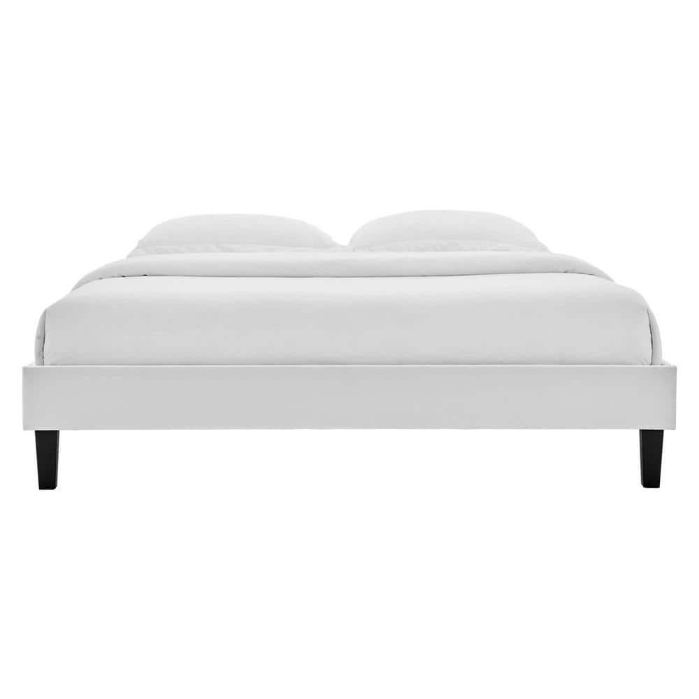 Light Gray Velvet Upholstered Queen Platform Bed Frame