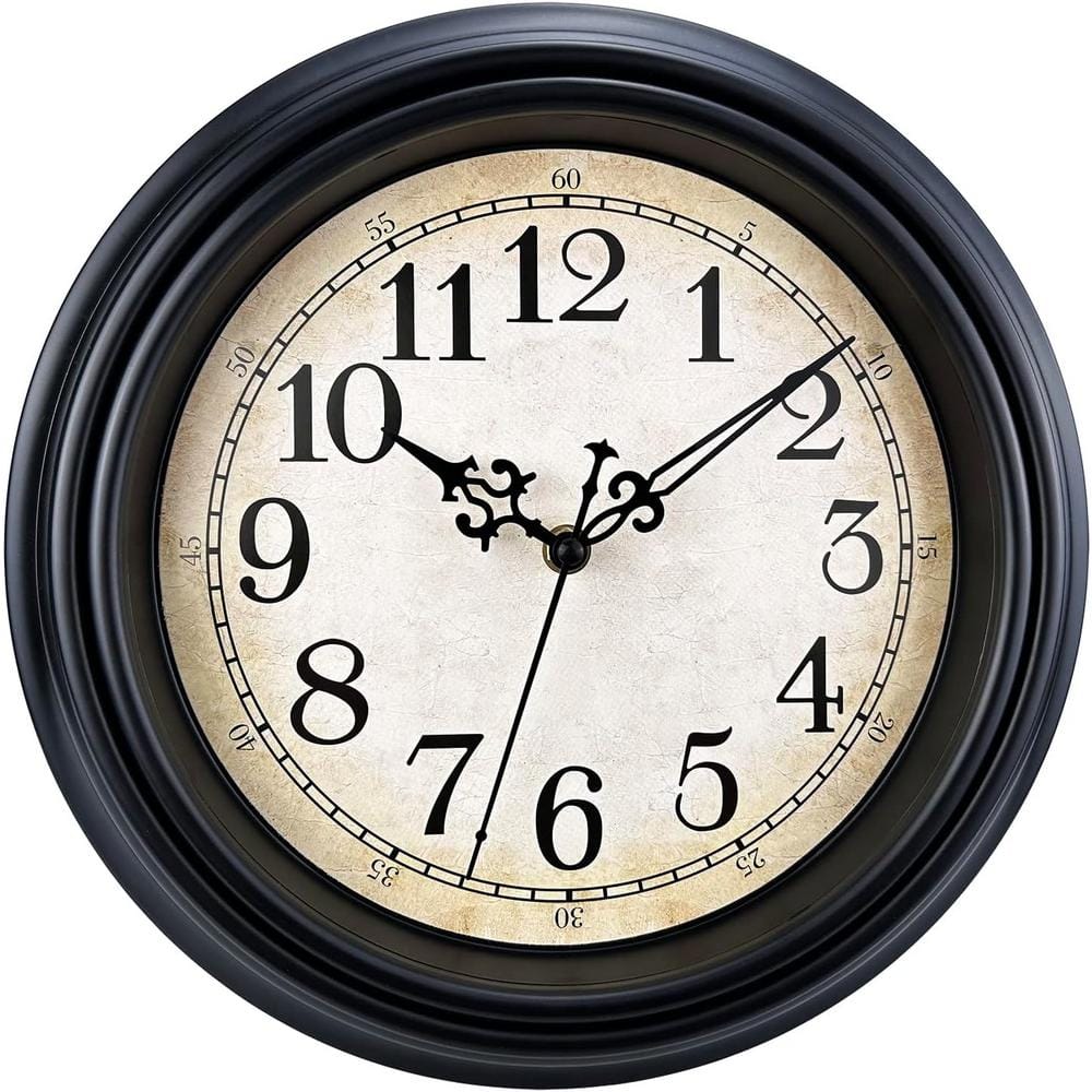 10 in. Black Non Ticking Classic Silent Vintage Wall Clocks