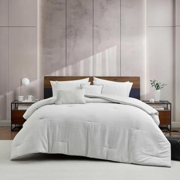 Space Dye Grid 3-Piece Grey Microfiber Twin Comforter Set