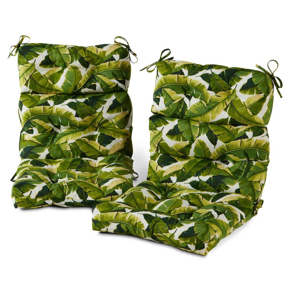 Palm Leaves Green and White High Back Outdoor Chair Cushions Set