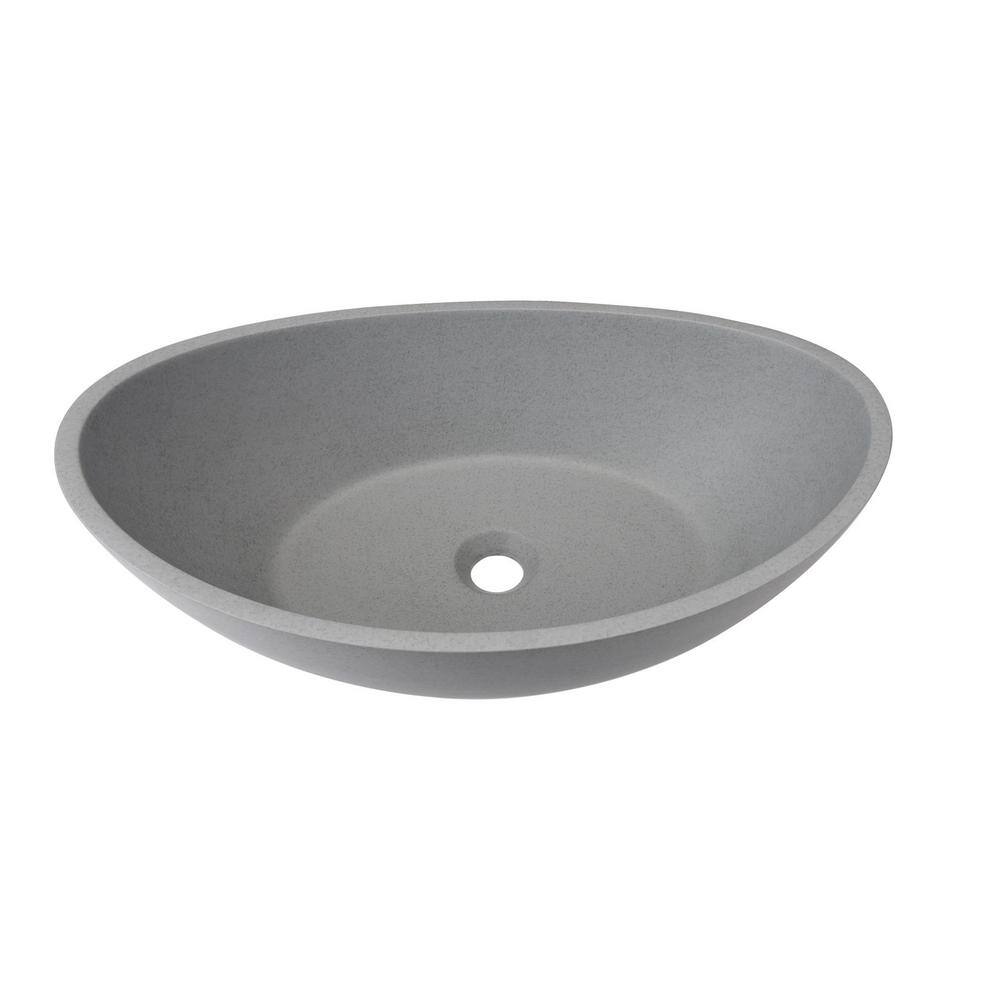 Flynama Gray Concrete Oval Vessel Sink Bathroom Sink without Faucet JX-43264977 - The Home Depot
