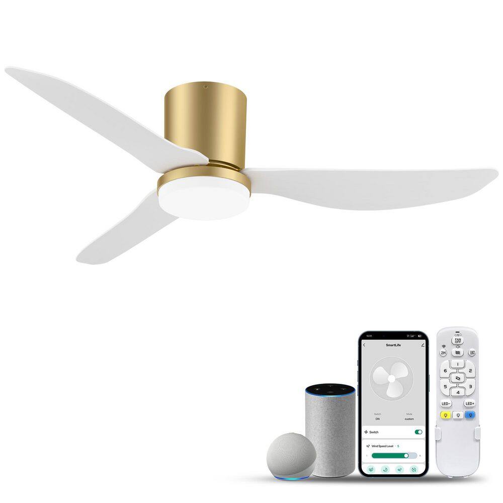 42 in. Smart Outdoor Indoor Gold Flush Mount Ceiling Fans with Lights Remote, WIFI Alexa App workable, Quiet DC Motor