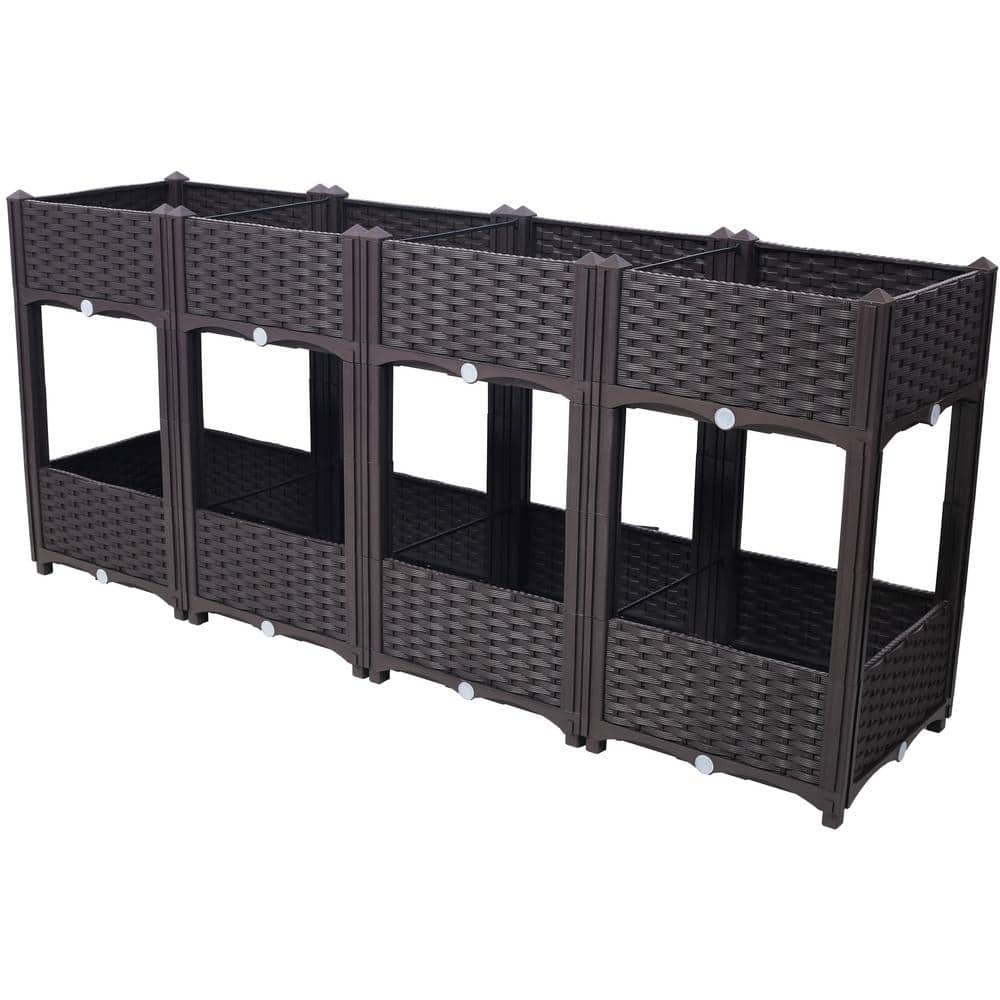 Brown 2-Tier 63 in. x 27 in. x 27 in. Plastic Planter Raised Beds Elevated 