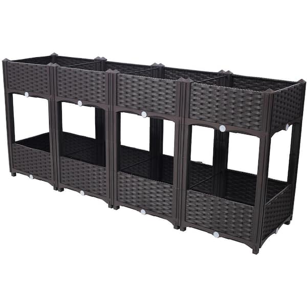 Unbranded Brown 2-Tier 63 in. x 27 in. x 27 in. Plastic Planter Raised Beds Elevated Garden Bed with Drainage Plug for Flower Herb