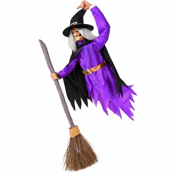 96 in. Flying Witch Halloween Decorations, Plug-in Multi-Color Lights, Halloween Yard Decoration