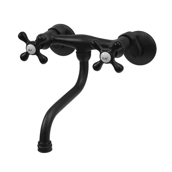 Kingston Brass Traditional 2-Handle Wall-Mount Bathroom Faucet in Matte Black