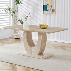 Light Taupe Modern Rectangular Faux Marble 63.00 in. Pedestal Dining Table Seats for 6