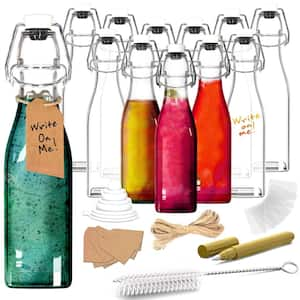 12 oz. Square Swing Top Glass Bottles with Bottle Brush, Funnel, Tags, Shrink Wrap and Marker (Set of 12)