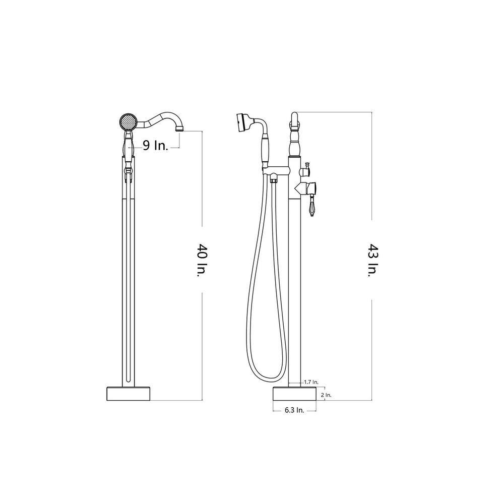 Brushed Gold Single Handle Floor Mounted Bathtub Faucet with Handheld Shower