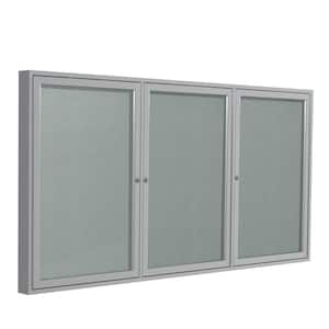 4 x 6 ft.  Vinyl Enclosed Bulletin Board, 3 Door, Satin Aluminum Frame, Silver