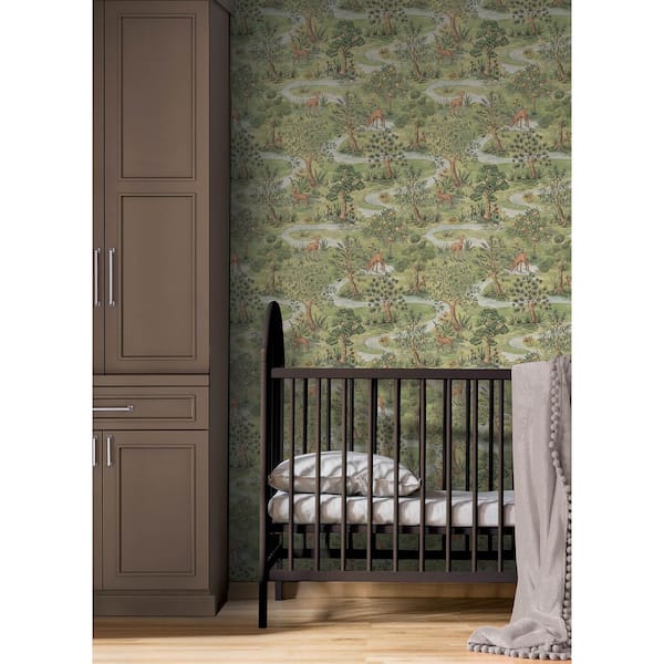 Bramble Forest Green Toile Peel and Stick 8 in. x 10 in. Wallpaper Sample