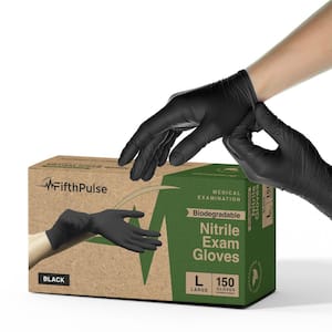 Large - Biodegradable Nitrile Gloves, Medical Exam, Latex Free and Powder Free in Black -150-Count
