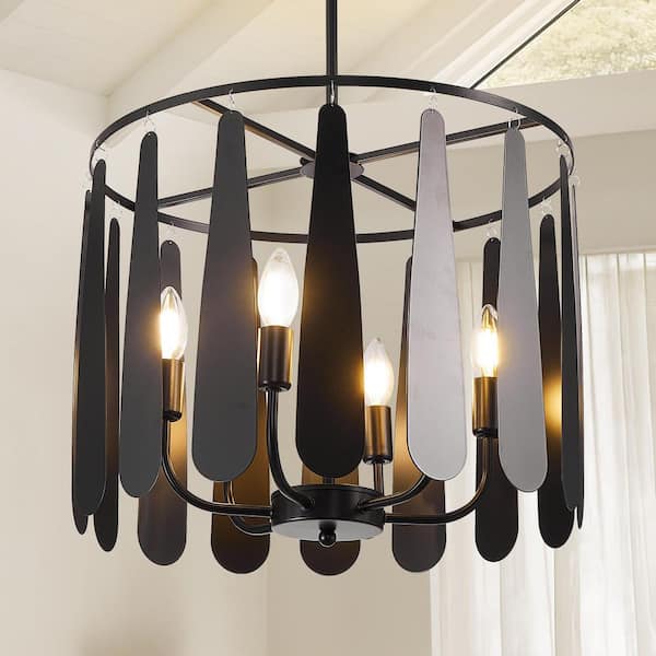 17.72 in. 6-Light Black Wind Chime Chandelier with E12 Bulb No Bulbs Included
