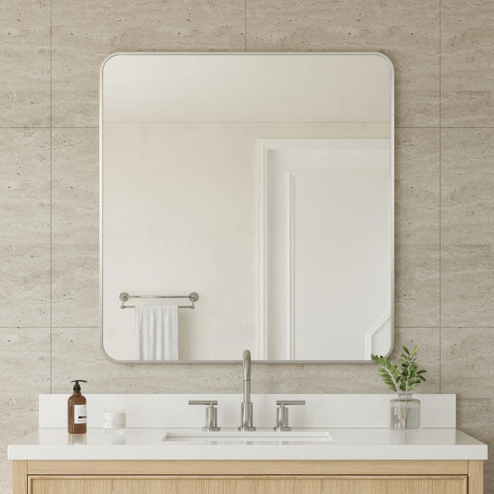 Hudson 34 in. W x 36 in. H Rounded-corner rectangle Framed Wall-Mounted Bathroom Vanity Mirror in price history on PriceWatchPro