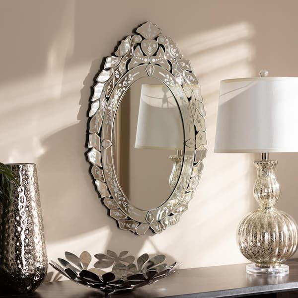 Baxton Studio Medium Oval Antique Silver Classic Mirror (30 in. H