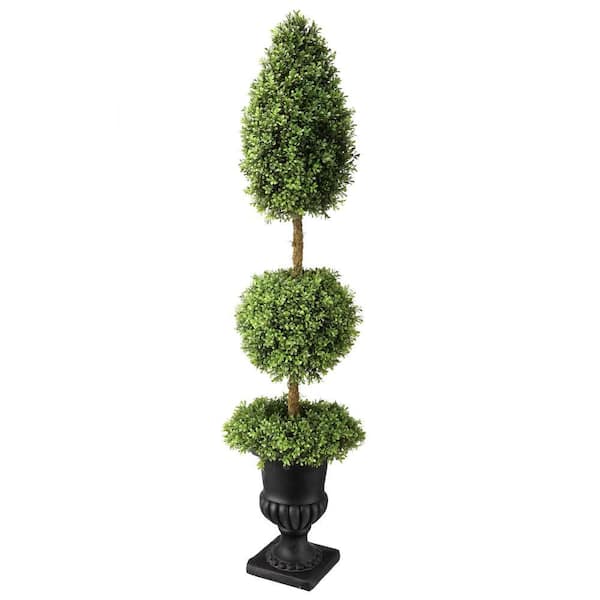 Cone Ball Wreath Base 60 in. Green Boxwood Artificial Topiary in Urn Pot