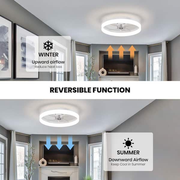 20 in. LED Indoor White Low Profile Reversible Flush Mount Caged Ceiling Fan with Dimmable Light and Smart App Remote