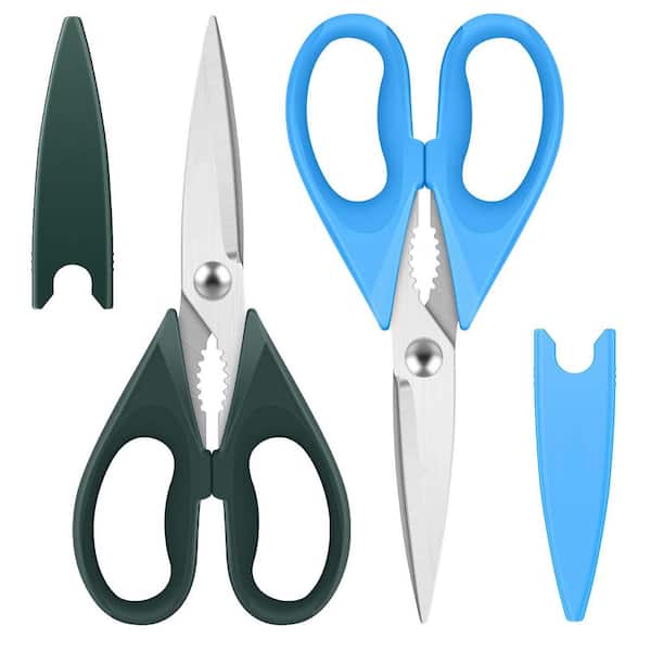 13 in. Heavy Duty Stainless Steel Kitchen Shears with Protective Sheath (Set of 2), Dishwasher Safe, Blue and Green