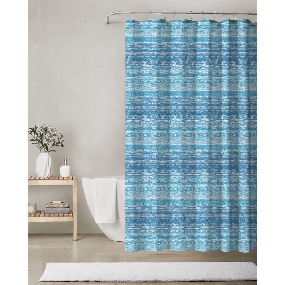 72 in. x 72 in. Polyester Canvas Shower Curtain in Wave Stripe Powder Blue