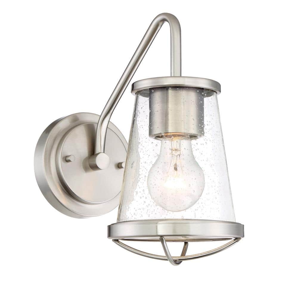 Satin Platinum Dimmable Iron Wall Sconce with Clear Seedy Glass