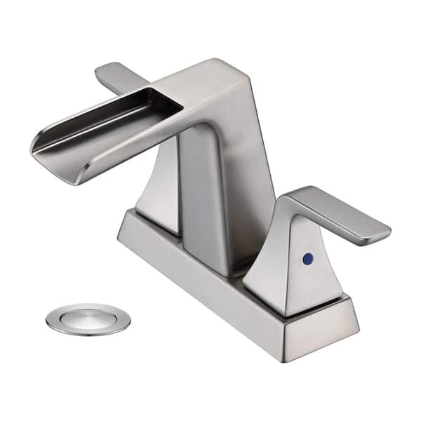 Aurora Decor ABAD 4 in. Centerset 2-Handle Bathroom Faucet Desk Mount Waterfall Lavatory Vanity Pop-Up Sink Drain in Brushed nickel