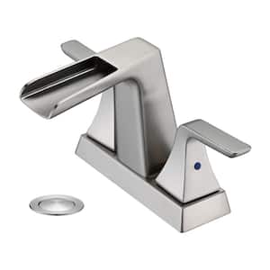 ABA 4 in. Centerset 2-Handle Bathroom Faucet Desk Mount Waterfall Lavatory Vanity Pop-Up Sink Drain in Brushed nickel