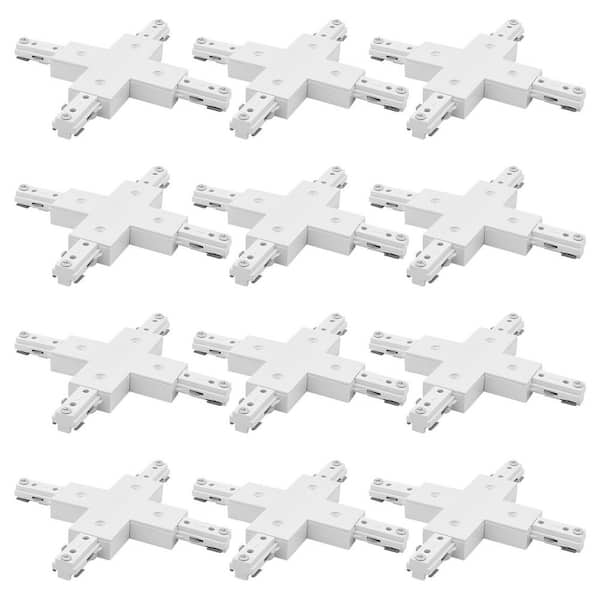 H Track Light X-Connector, H-Type 4-Way Connector, Compatible with 120V 3-Wire Single Circuit Power Source White 12 Pack