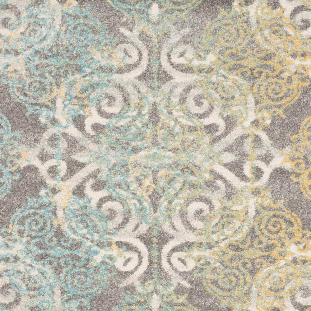 Grey and Ivory High Pile Synthetic Boho Area Rug
