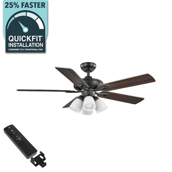 52 in. Burgess Matte Black Indoor LED Smart Ceiling Fan with Light Kit and Remote Control Powered by Hubspace
