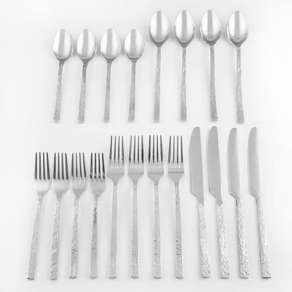 Cambridge Anu 20 Piece Texture Mirror 18 10 Stainless Steel Flatware Set Service For 4 344120bbg12ds The Home Depot