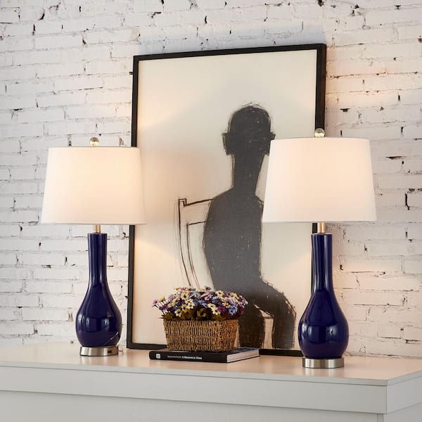 Maxax Sacramento 28 .5" Dark Blue Table Lamp Set with USB (Set of 2)