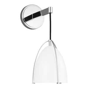 Norman 1-Light Chrome Wall Sconce with Matte White Steel Shade
