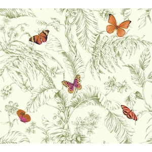 Papillon Wallpaper Green/Orange Paper Strippable Roll (Covers 60.75 sq. ft.)