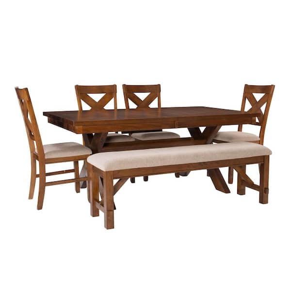 Neumann Dark Hazelnut 6-Piece Dining Set with Padded Upholstered Seats
