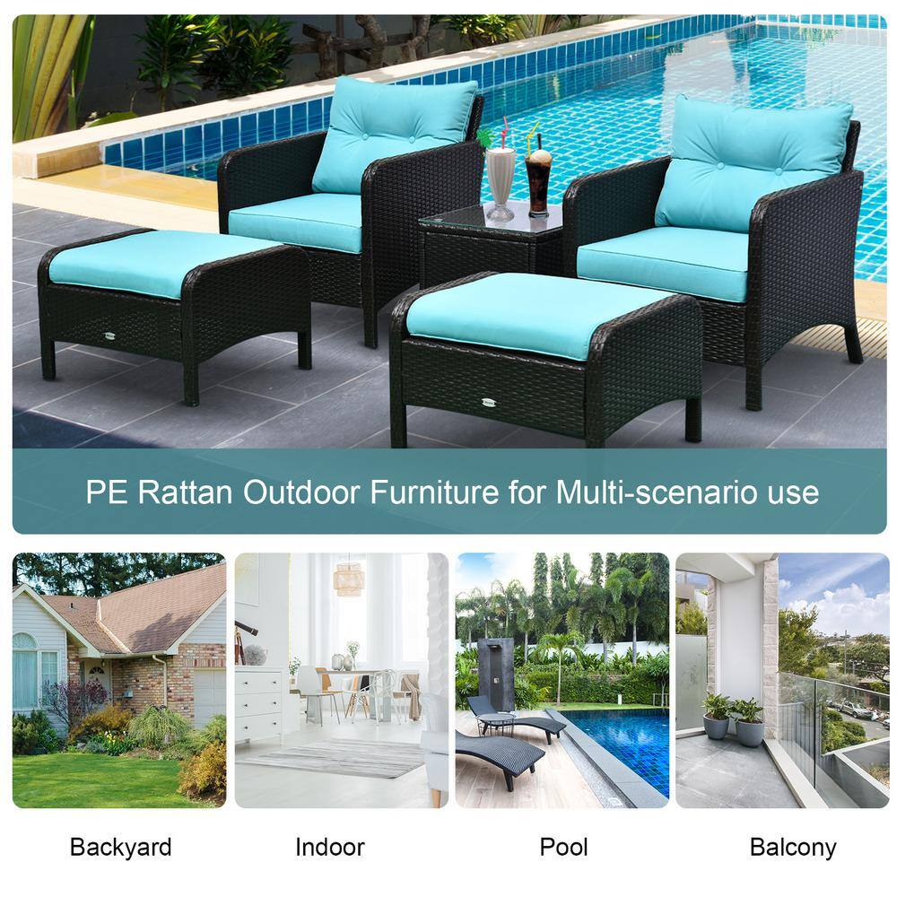 Light Blue Rattan Wicker Outdoor Patio Conversation Set with Cushions