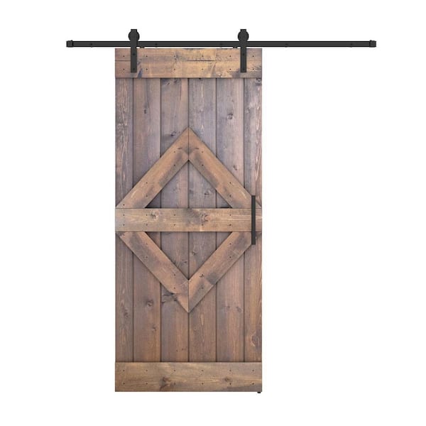 Diamond 24 in. x 84 in. Briar Smoke Finished Pine Wood Sliding Barn Door with Hardware Kit (DIY)